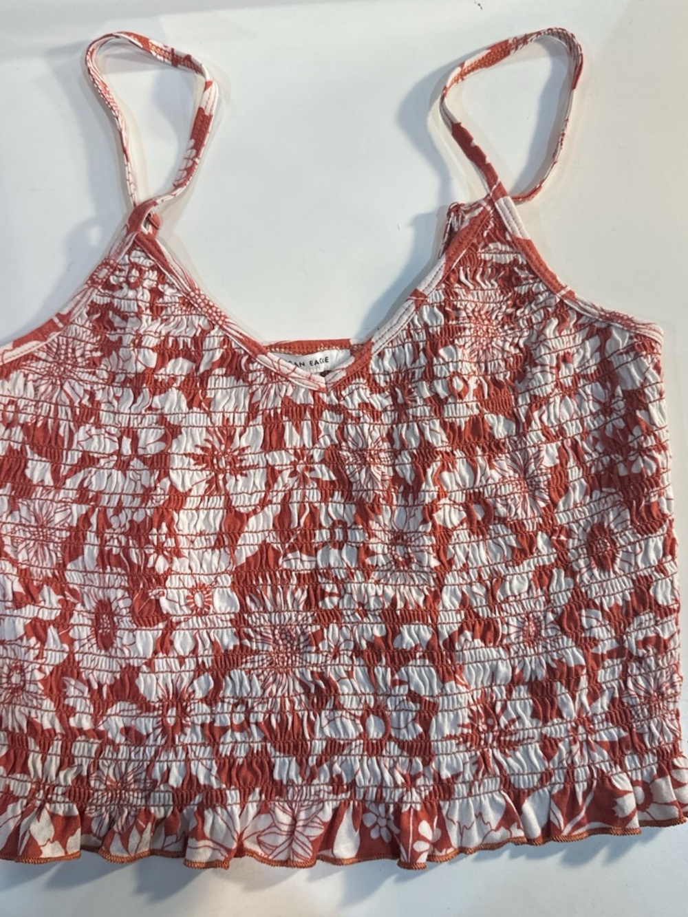 American Eagle Rust Floral Smocked Cami Tank